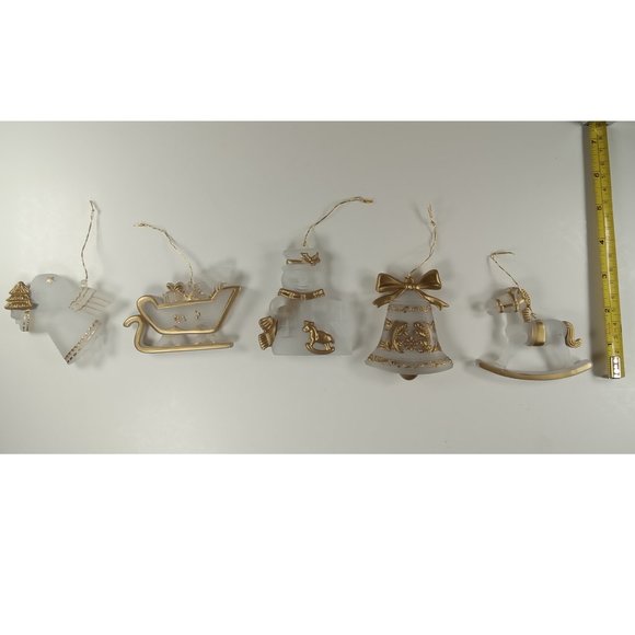 5 New Acrylic Plastic Christmas Ornaments w/ Gold Paint Accents: Sleigh, Snowman - Picture 6 of 6